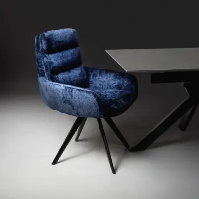 Modern Navy Blue Chenille Fabric Carver Dining Chair