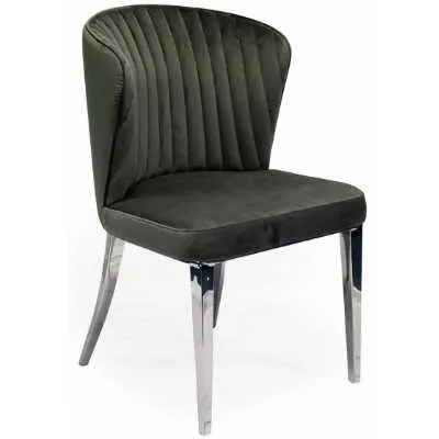 Ottavia Modern Curved Grey Velvet Fabric Dining Chair On Polished Metal Legs