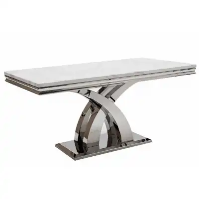 White Marble Dining Table Stainless Steel Curved Base