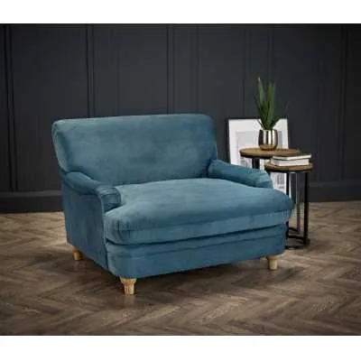 Comfy Peacock Blue Velvet Fabric Upholstered Chair Wide Cushioned Seat