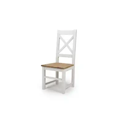 White Painted Cross X Back Dining Chair Solid Oak Seat