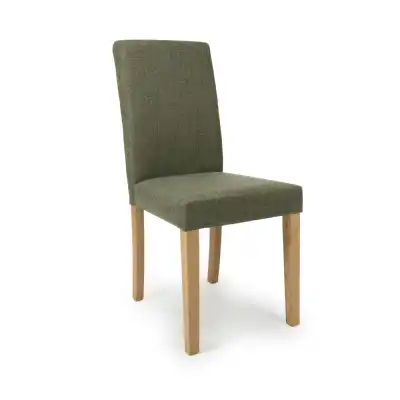 Green Linen Fabric High Back Dining Chair Oak Legs