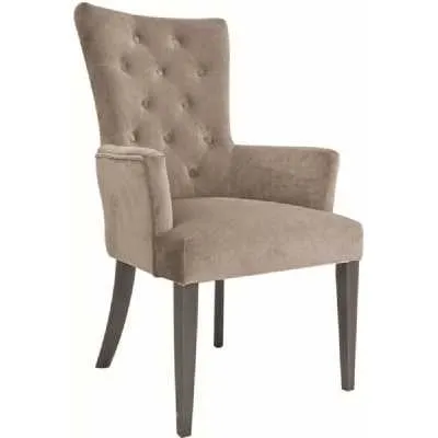 Modern Velvet Fabric Upholstered Buttoned Back Dining Armchair in Taupe 104x60cm