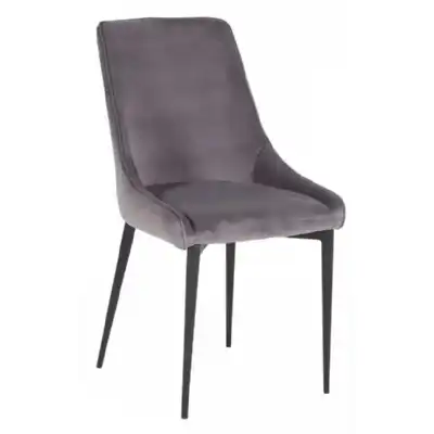 Grey Velvet Fabric Dining Chair Black Tapered Metal Legs