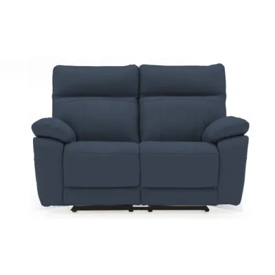 Blue Leather 2 Seater Electric Reclining Sofa