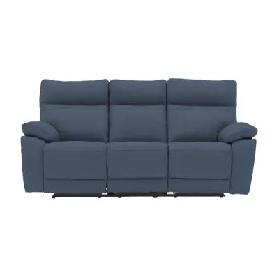 Modern Blue Leather 3 Seater Manual Reclining Sofa