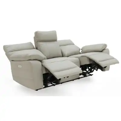 Grey Leather 3 Seater Electric Recliner Sofa with Headrests