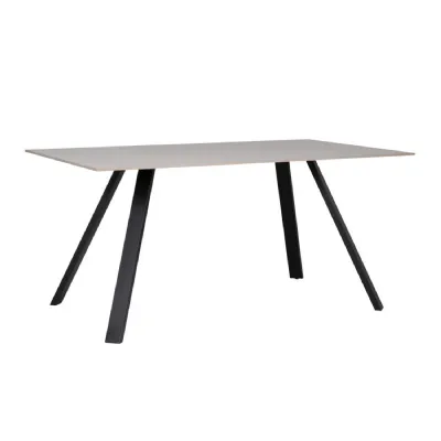 Grey Rectangular 160cm Dining Table Black Metal Legs