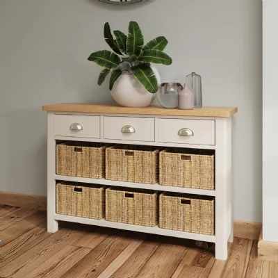 Grey Painted Basket Chest of Drawers Oak Top