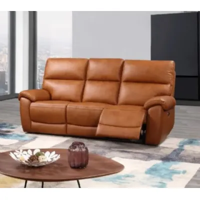 Tan Brown Leather 3 Seater Electric Recliner Sofa