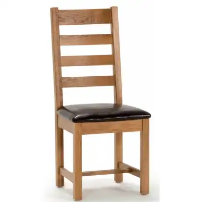 Oak Ladder Back Dining Chair Black Leather Seat