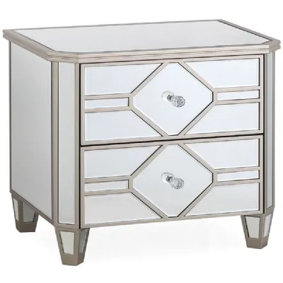 Silver Trim Mirrored 2 Drawer Bedside Table