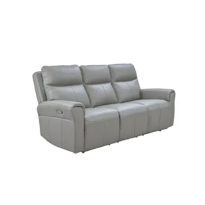 Stone Grey Leather Match 3 Seater Electric Reclining Sofa