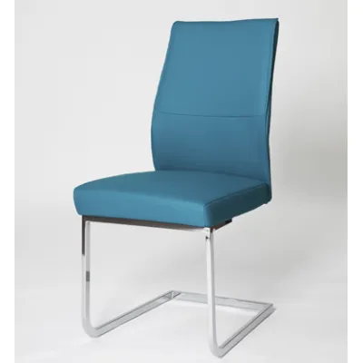 Sky Blue Leather Dining Chair with Cantilever Chrome Legs
