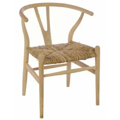 Natural Wood and Weave Dining Chair With Rush Seat