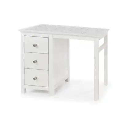 Modern Single Pedestal White Painted 3 Drawer Dressing Table Desk Stone Top