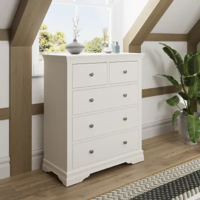 French White Painted 2 over 3 Chest of 5 Drawers