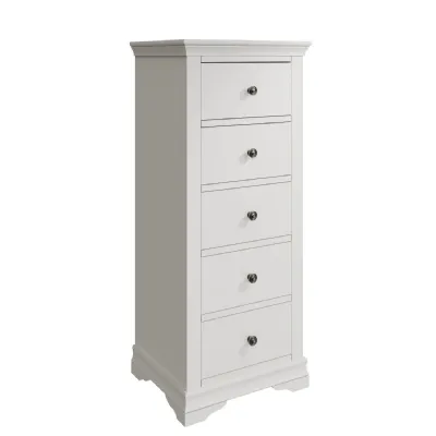 White Painted Narrow Chest of 5 Drawers