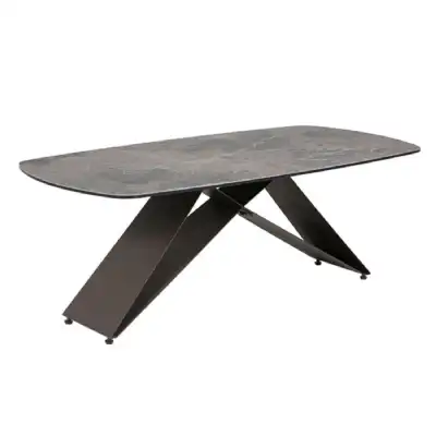 Large Espresso Ceramic Coffee Table with Cross Metal Base