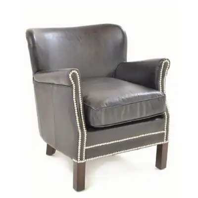 Vintage Black Leather Club Armchair