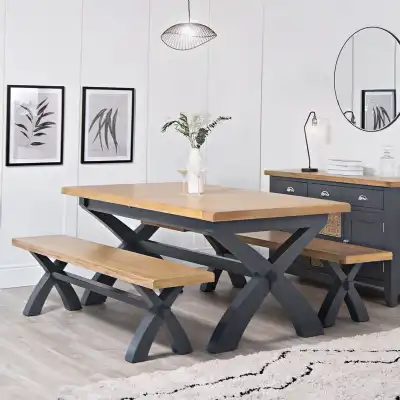 Grey Painted Washed Oak Top Extending Dining Table