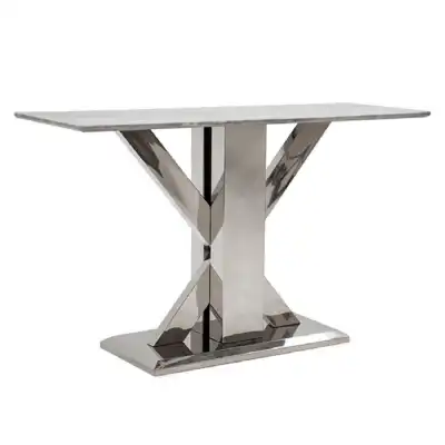 Grey Marble Top Console Table Cross Stainless Steel Frame