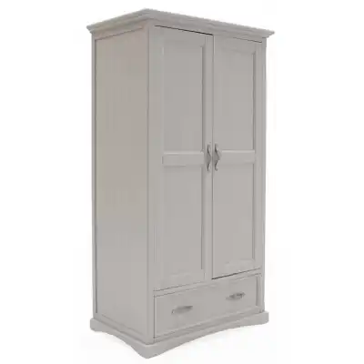 Tall Grey Painted Double Wardrobe with Drawer