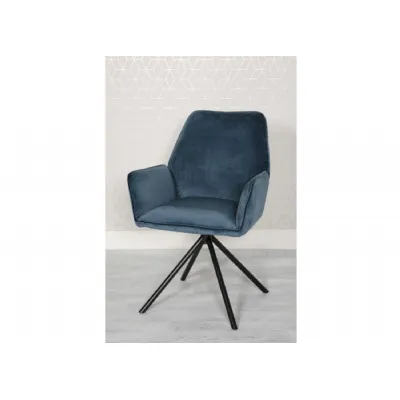 Blue Velvet Fabric Carver Dining Chair Pyramid Base