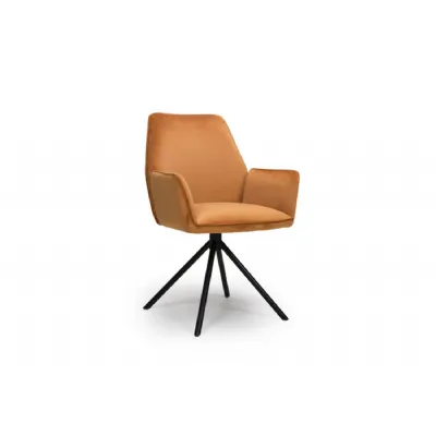 Burnt Orange Velvet Fabric Carver Dining Chair
