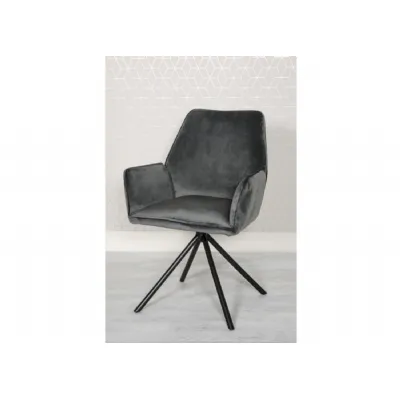 Grey Velvet Fabric Carver Dining Chair Pyramid Base