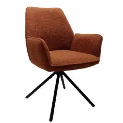 Rust Orange Boucle Fabric Carver Dining Chair