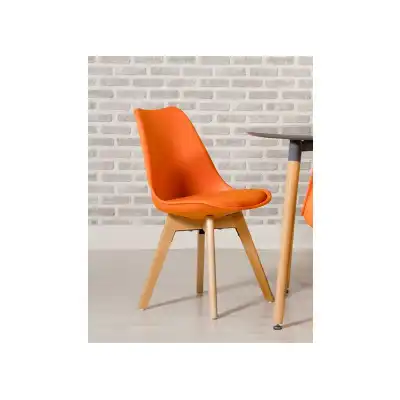 Orange PU Padded Seat Dining Chair Natural Beech Wood Legs
