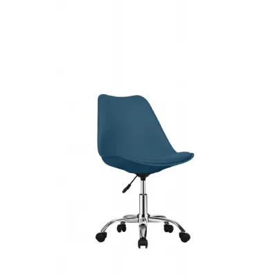 Modern Blue Swivel Office Chair Chrome Base