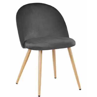 Grey Velvet Fabric Kitchen Dining Chair with Oak Effect Metal Legs