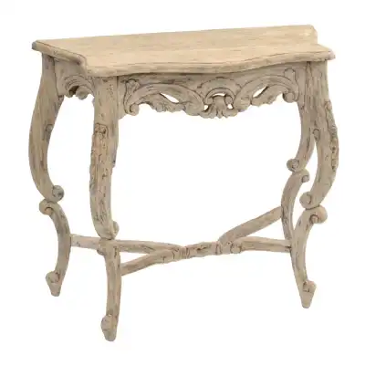 Rustic Ornate Carved Wood Console Table