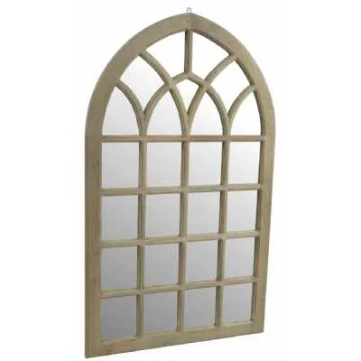 Vintage Natural Wood Arched Window Mirror
