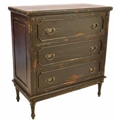 French Style Black Wooden Chest of 3 Drawers