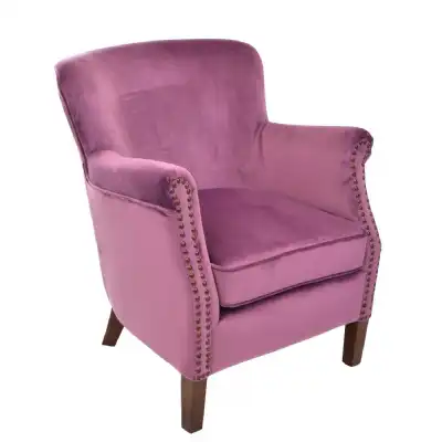 Plum Pink Velvet Fabric Armchair