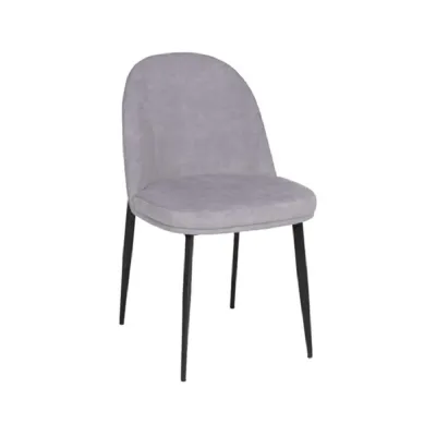 Light Grey Velvet Fabric Dining Chair Black Metal Legs