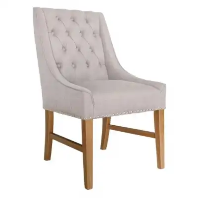 Linen Fabric Buttoned Pleated Back Studded Dining Chair