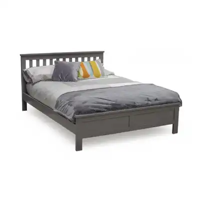 Grey Painted Double Bed Slatted Headboard Low Footboard