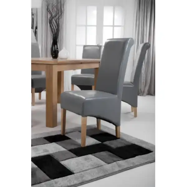 Putty Grey Leather Roll Back Dining Chair