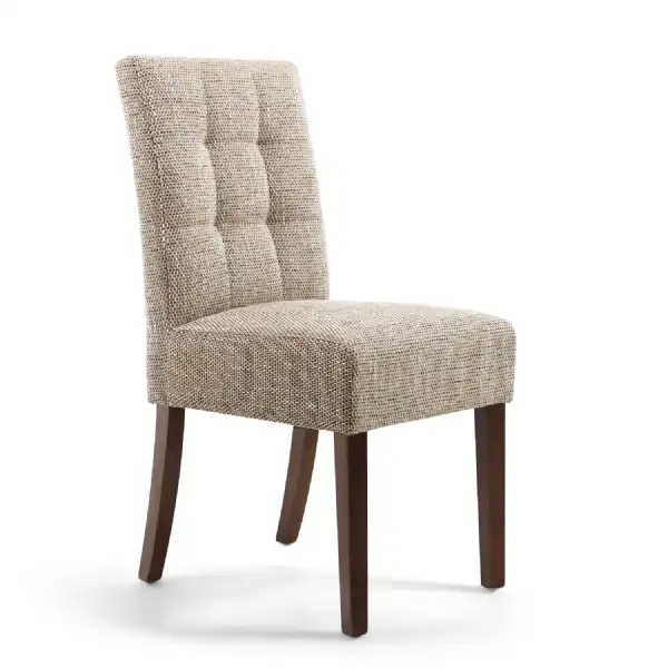 Oatmeal Tweed Fabric Dining Chair Dark Wood Legs