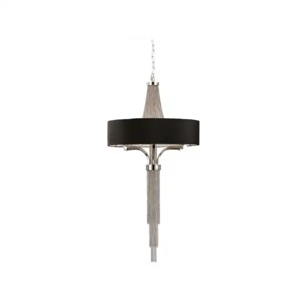 Silver Chains Chandelier Ceiling Light Black Round Shade