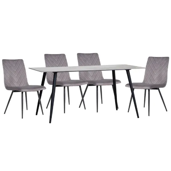 1.6m Sintered Stone Dining Table And 4 Grey Velvet Chairs T516TS&CH66DG