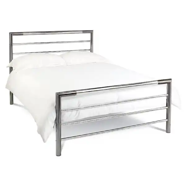 Silver Nickel and Chrome Metal Small 4ft Double Bed