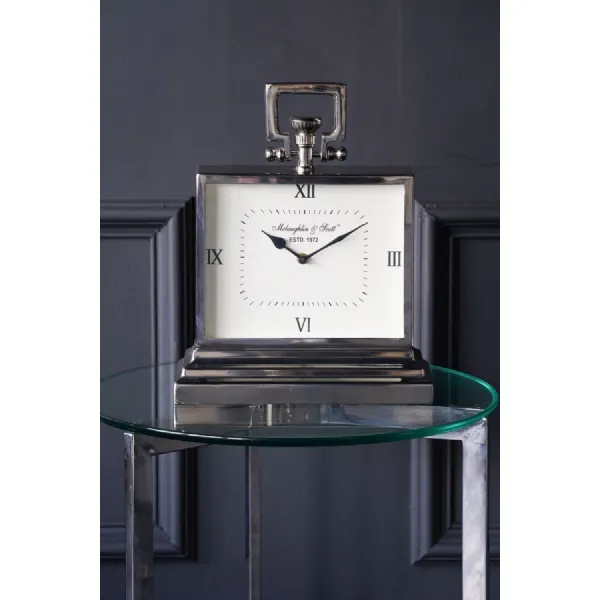Traditional Silver Metal Rectangular Mantel Clock