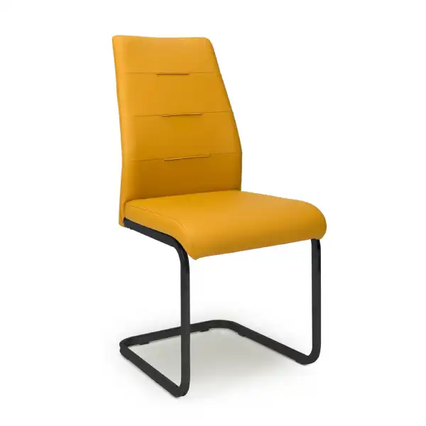 Yellow Leather Dining Chair Black Metal Legs