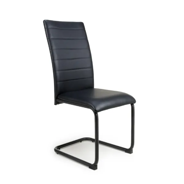 Black Leather Effect Curved Back Cantilever Dining Chair