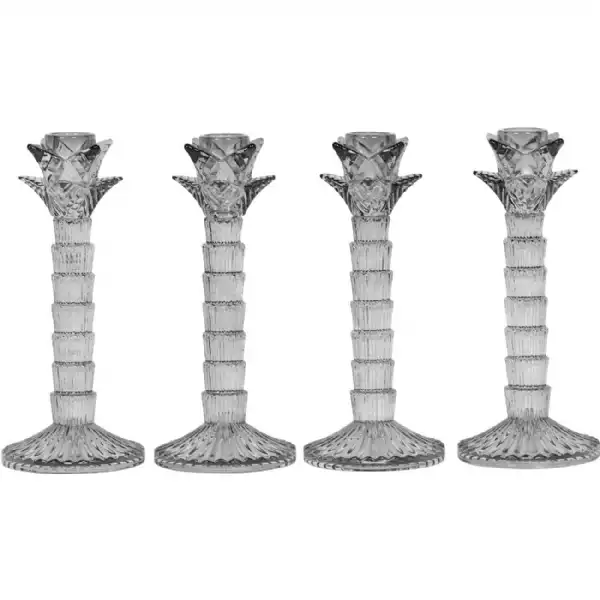 Set of 4 Grey Glass Palm Candlesticks